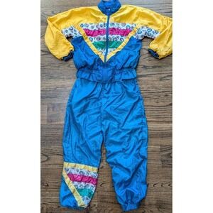 Vntg 80s Christie Brooks Nylon Track Suit Sz M Retro Rave Colorblock Funky Swirl